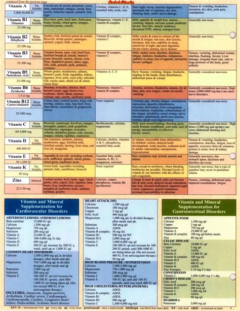 Printable Vitamin And Mineral Chart