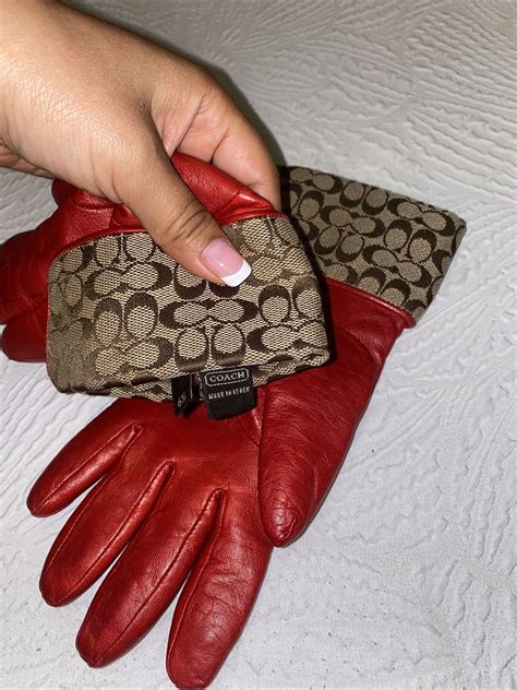 Coach Women’s Red Leather Gloves Sheep Leather With C… - Gem