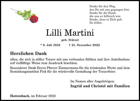 Traueranzeigen Von Lilli Martini Rz Trauer De