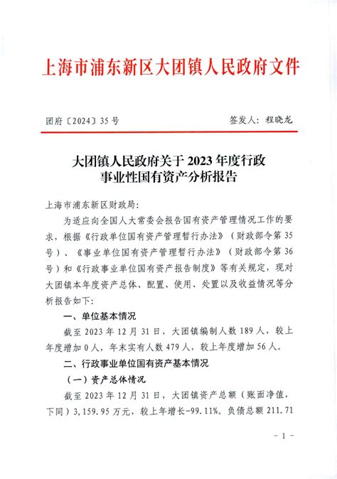 大团镇人民政府关于2023年度行政 事业性国有资产分析报告国有资产管理情况