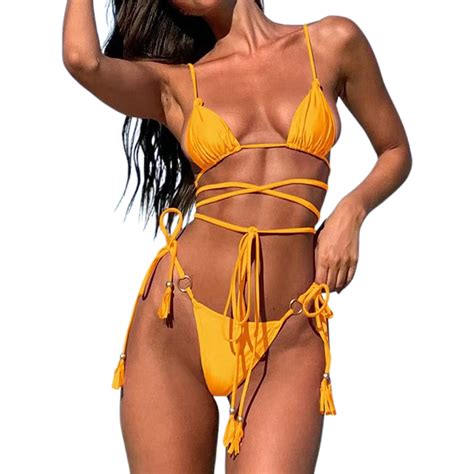 CAIVO Women Swimwear New Sexy Bikini Sexy Drawstring Pool Bikini Brazilian Beach Vacation Summer