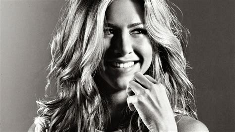 Download Black And White Jennifer Aniston Smile Wallpaper | Wallpapers.com