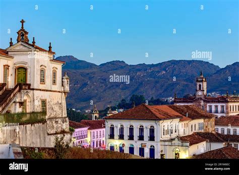 City Of Ouro Preto With Church And Mountains Stock Photo Alamy