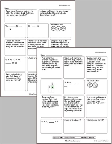 Word Problem Worksheets For 1st Graders Free With No Login Worksheets Library