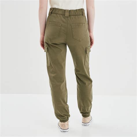 Pantalon Cargo Taille Haute Vert Kaki Femme La Halle