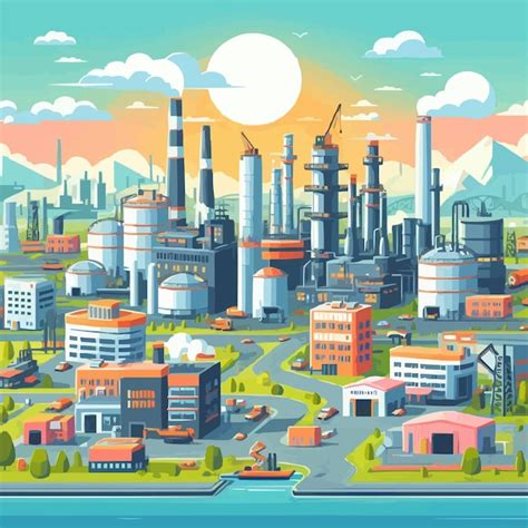 Premium Vector An Industrial Zone With Factories Plants Warehouses