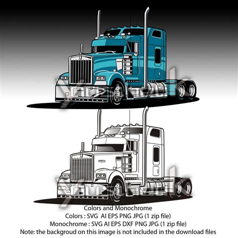 Kenworth Semi Truck Svg Ai Eps Dxf Png  Color And Etsy Canada