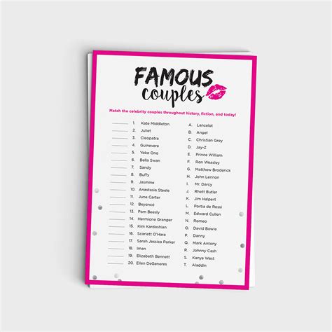 Famous Couples Match Game | Favors & Stuff