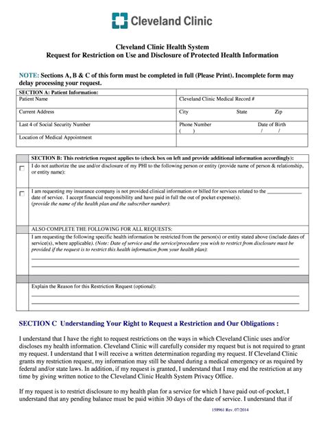 Fillable Online My Clevelandclinic Request Restriction On Use