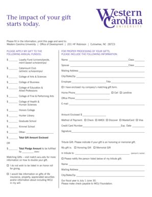 Fillable Online Wcu Print The Gift Card Form Western Carolina