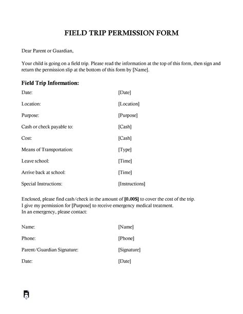 Free Printable Field Trip Permission Slip Templates