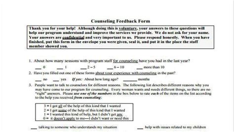 Free 7 Counseling Feedback Forms In Pdf Ms Word