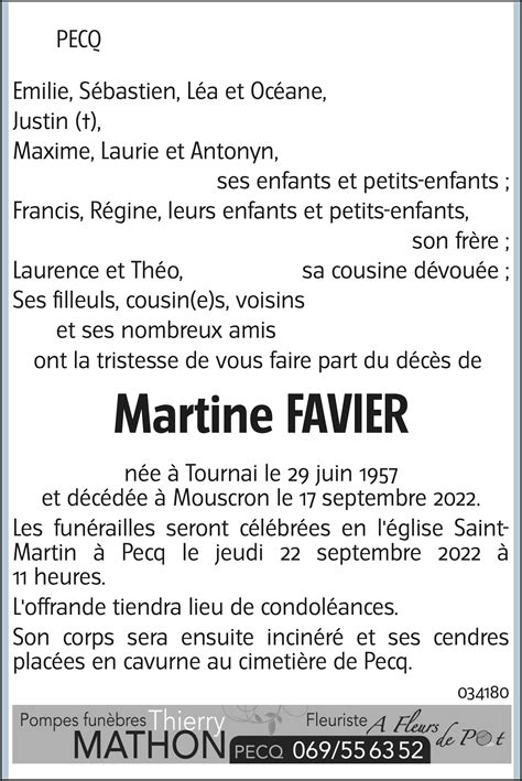 MARTINE FAVIER 17 09 2022 Avis nécrologique lavenir net