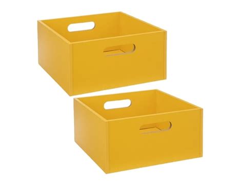 Lot De Bo Tes De Rangement Carr E En Mdf L X H Cm Jaune