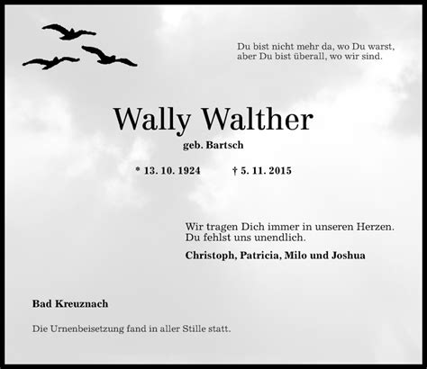 Traueranzeigen Von Wally Walther Rz Trauer De