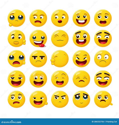 Emoticon Gelbes Gesicht Mit Verschiedenen Emotionen Gesichtsausdruck