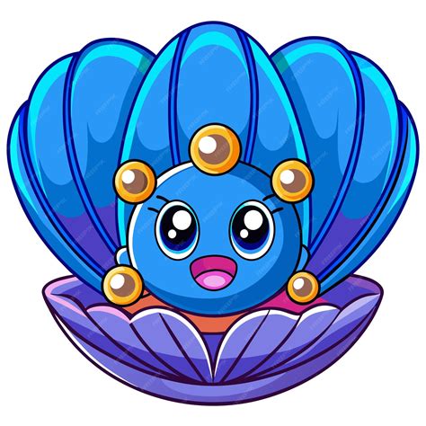 Blue Mussel pearl lies vector kawaii | Premium AI-generated vector