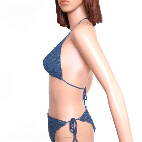 Crochet Bikini Blue Bikini Set Two Piece Swimsuit Etsy