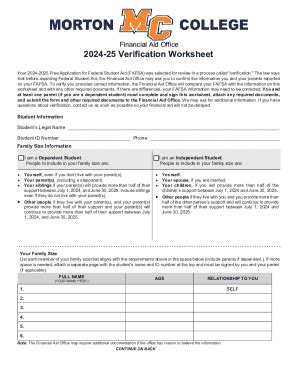 Fillable Online Financial Aid Iv Custom Verification Worksheet