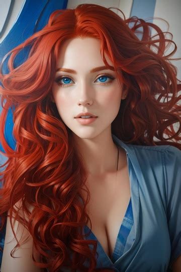 A Girl With Red Hair And Blue Eyes Premium Ai Generated Image