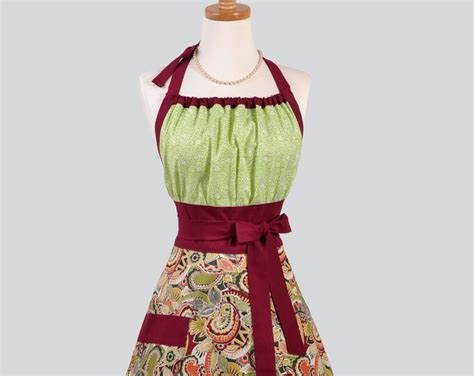 Cute Kitsch Apron Modern Design In Lime Green And Rust Etsy