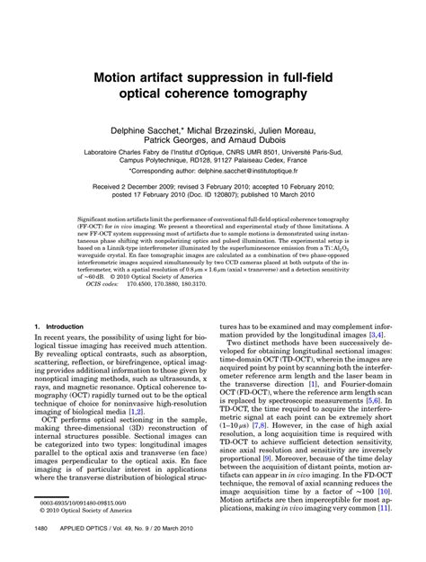 PDF Motion Artifact Suppression In Full Field Optical Coherence