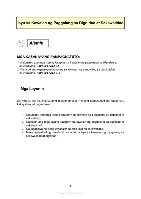 Edukasyon Sa Pagpapakatao Ikaapat Na Markahan Modyul A Isyu Sa