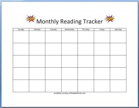 Free Printable Monthly Reading Tracker