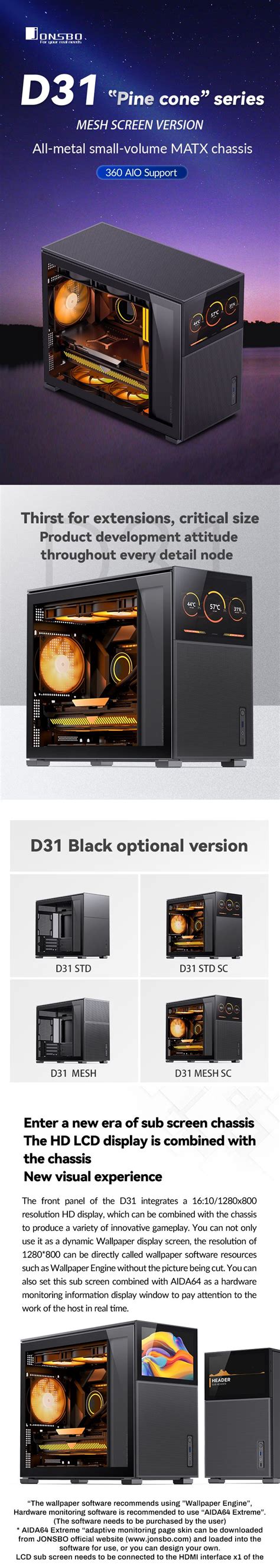 Jonsbo D31 Mesh Sc Black Micro Atx Computer Case With Sub Hd Lcd Display M Atx Dtx Itx