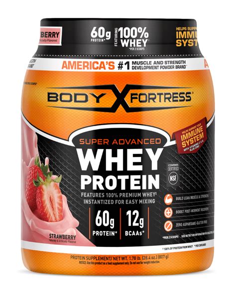 Super Advanced Whey Premium Protein Powder Strawberry Body Fortress