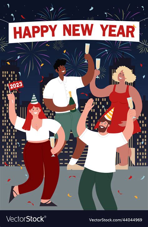 Diverse People Celebrate New Year They Drink Vector Image