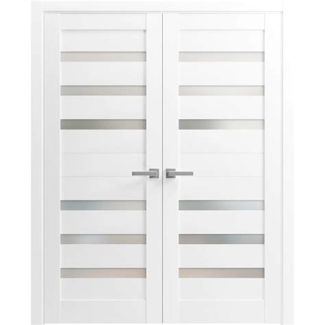 Solid French Double Doors Frosted Glass | Quadro 4266 White Silk | Wood