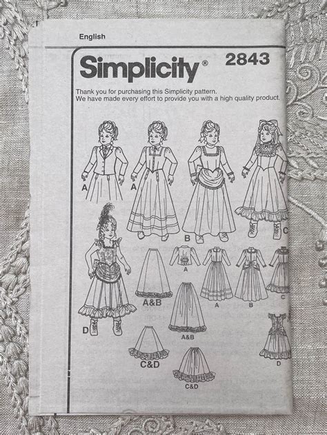 Simplicity 2842 Girls Pioneer Prairie Costume Pattern Etsy