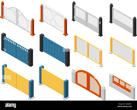 Isometric Fences Wooden Fence Garden Railing Isolated D Vector Set