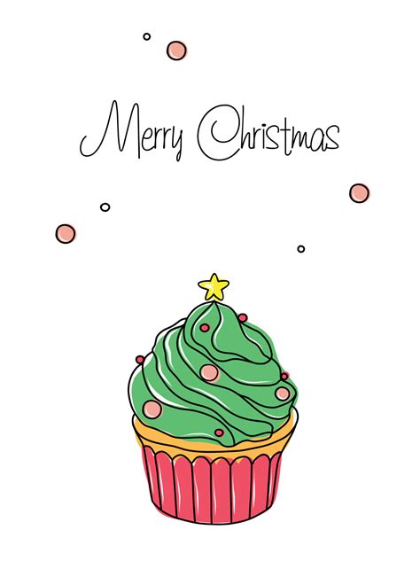 Christmas Greeting Card. Christmas cupcake with Christmas Tree. Vector ...