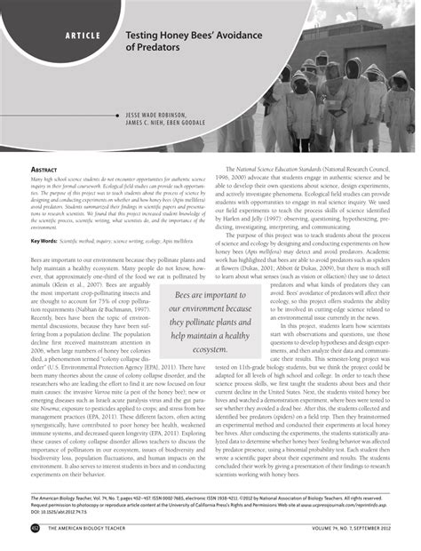 (PDF) Testing honey bee avoidance of predators: teaching science with bees