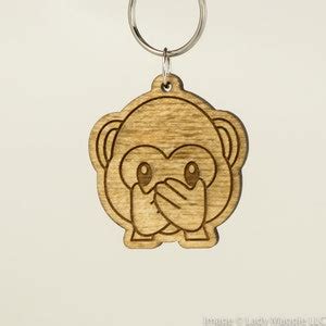 Speak No Evil Monkey Emoji Keychain Monkey Face Emoji Carved Wood Key ...