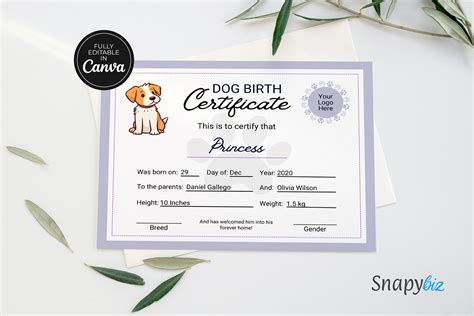 Editable Dog Birth Certificate Template Graphic by SnapyBiz · Creative ...