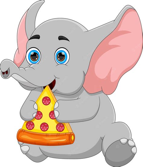 Premium Vector Cute Baby Elephant Eating Pizza