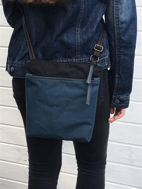 Denim Blue Black Waxed Canvas Cross Body Bag Aris Bags