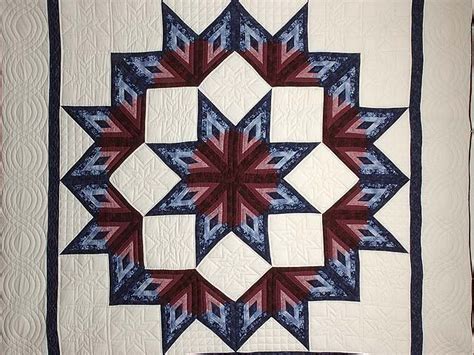 Navy And Burgundy Broken Star Log Cabin Quilt Photo 3