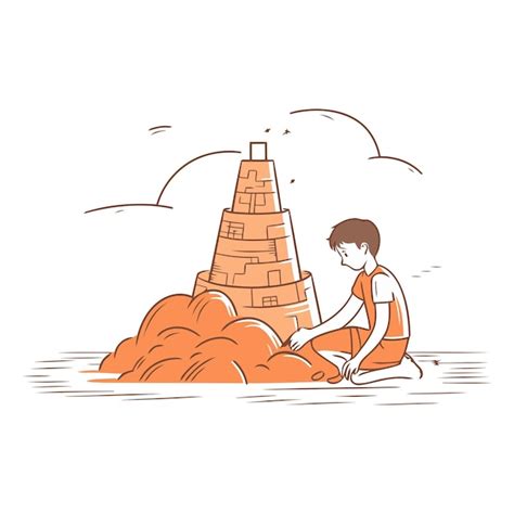 Premium Vector Vector Illustration Of A Boy Playing Sandcastle On The