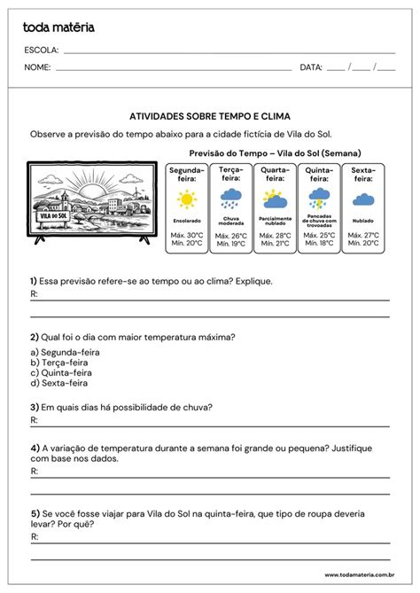Exercicios Clima E Tempo 6 Ano - Atividades sobre o tempo e o clima para o 6º ano (para imprimir) - Toda ...