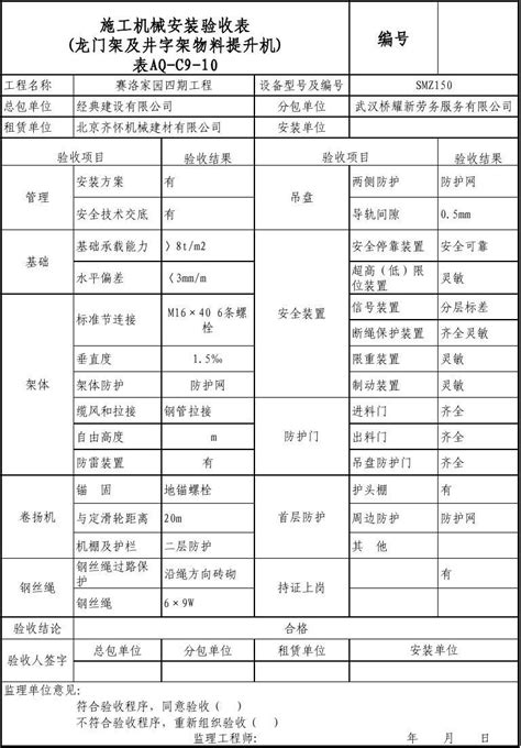 Aq C9 10施工机具检查验收表物料提升机word文档在线阅读与下载无忧文档