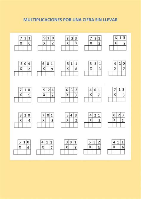 Ejercicio De Multiplicaciones De Dos Cifras Sin Llevar Multiplicacion