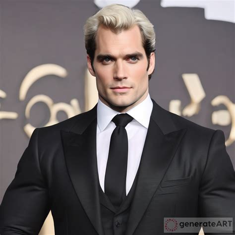 Henry Cavill White Blonde Hair Grey Eyes Black Suit Generateart