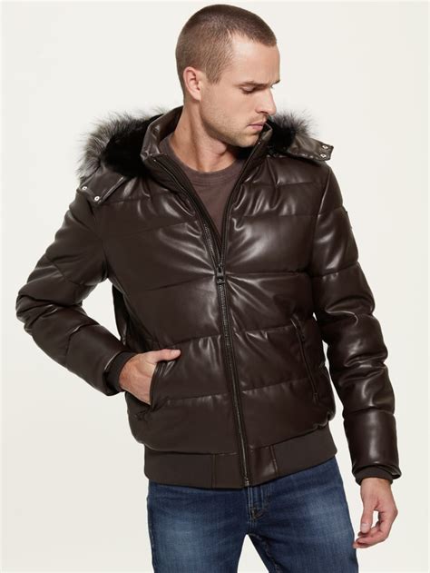 Stretch Faux Leather Puffer Jacket Guess Canada