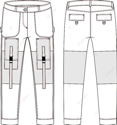 Technical Sketch Of Cargo Pants Featuring Large Side Pockets Front And ...