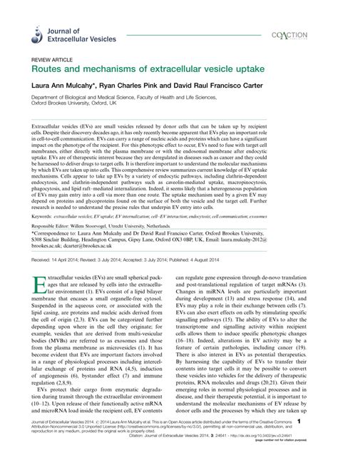 (PDF) Routes and mechanisms of extracellular vesicle uptake 
