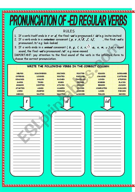 Pronunciation Of Ed Regular Verbs Esl Worksheet By Lagringa